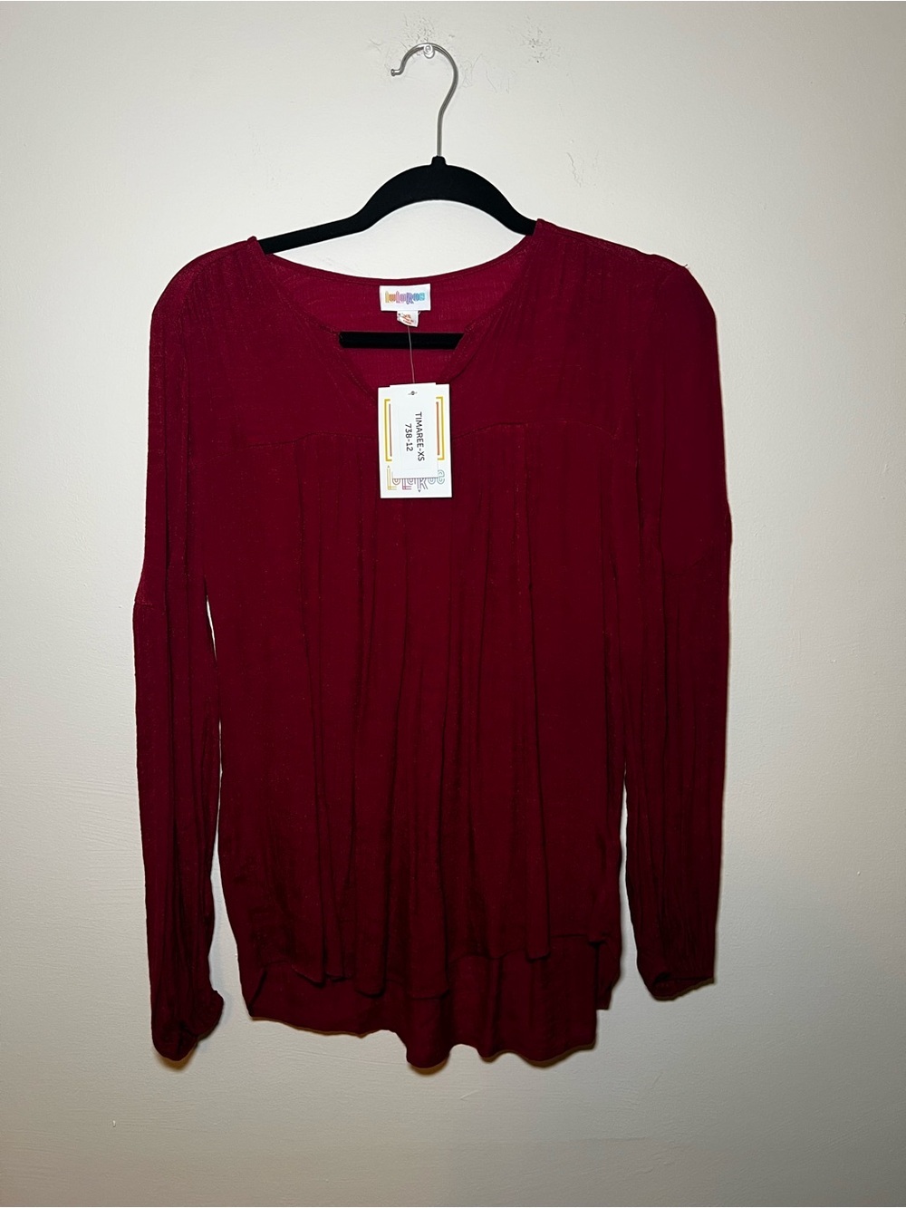 LuLaRoe Timaree Peasant Blouse in Wine Red